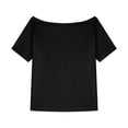 thumbnail image 1 of JGGSPWM Women's Off The Shoulder Tops, Short Sleeve Off Shoulder Shirts Casual Summer Loose Tunics Tee Blouse Black L, 1 of 3