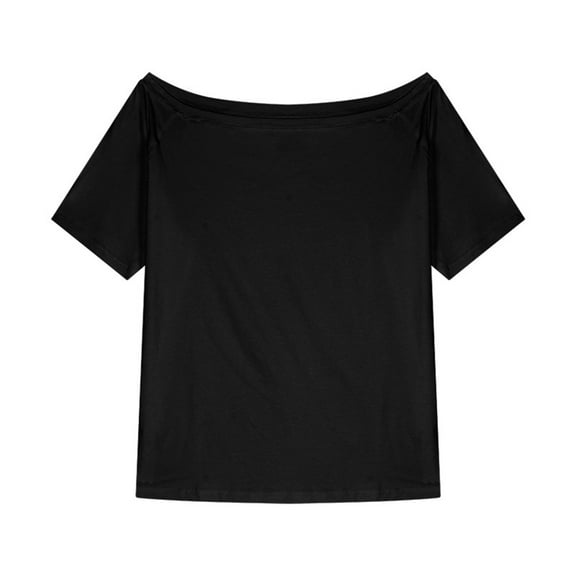 JGGSPWM Women's Off The Shoulder Tops, Short Sleeve Off Shoulder Shirts Casual Summer Loose Tunics Tee Blouse Black XL