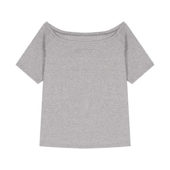 JGGSPWM Women's Off The Shoulder Tops, Short Sleeve Off Shoulder Shirts Casual Summer Loose Tunics Tee Blouse Gray M