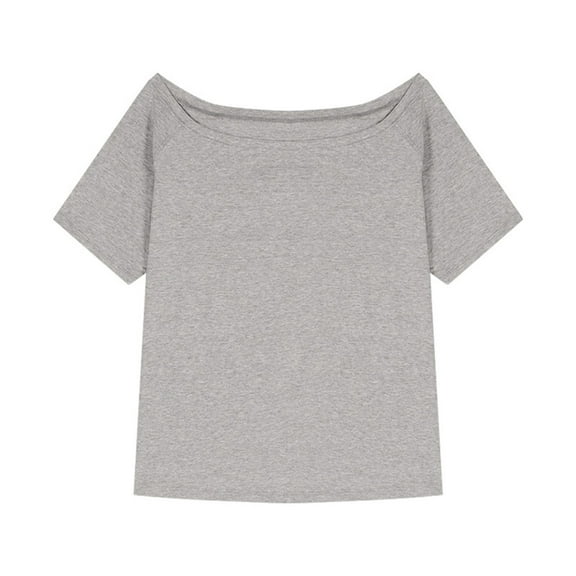 JGGSPWM Women's Off The Shoulder Tops, Short Sleeve Off Shoulder Shirts Casual Summer Loose Tunics Tee Blouse Gray XL