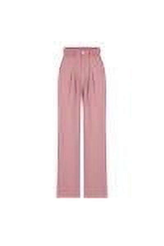 Women's Office Slack Wide Leg Dress Pants High Waisted Loose Fit Business Casual Work Trousers with Pockets Pink S