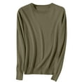 thumbnail image 1 of JGGSPWM Women's Oversize Pullover Sweater Solid Color Round Neck Tops Slim Long Sleeve Comfort Knitted Bottoming Shirts Green L, 1 of 6