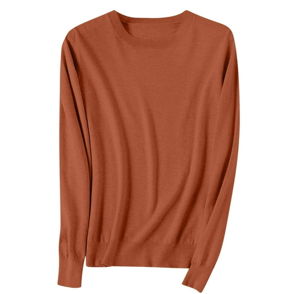 JGGSPWM Women's Oversize Pullover Sweater Solid Color Round Neck Tops Slim Long Sleeve Comfort Knitted Bottoming Shirts Orange XL