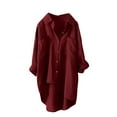 thumbnail image 1 of JGGSPWM Women's Oversized Linen Shirts Long Sleeve High-Low Button Up Blouses Tunic Tops Boyfriend Style Wine M, 1 of 3