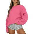 thumbnail image 1 of JGGSPWM Women's Oversized Sweatshirt Solid Long Sleeve Casual Crewneck Loose Fit Pullover Fall Tops Pink L, 1 of 3