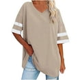 thumbnail image 1 of JGGSPWM Women's Oversized T Shirts Tops Cozy Tunic Tees Half Sleeve Cotton Comfy Casual V Neck Cotton Tshirt Beige XXL, 1 of 6