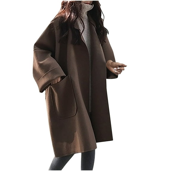 JGGSPWM Women's Oversized Wool Cardigan Coat with Big Cuffs, Batwing Sleeve Loose Pea Coat - Lightweight Warm Comfortable Casual Wool Blend Jackets Coffee M