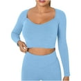 thumbnail image 1 of JGGSPWM Women's Padded Ribbed Seamless Crop Top Scoop Neck Long Sleeve Athletic Yoga Shirts Gym Sport T-Shirt Sky Blue L, 1 of 6