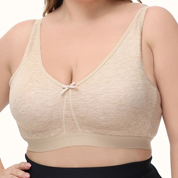 JGGSPWM Women's Plus Size Cotton Wireless Full Coverage Bra Lace Trim Thin Bra Khaki 51.97''