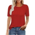 thumbnail image 1 of JGGSPWM Women's Plus Size Lace Short Sleeve Crewneck Summer Tops Loose Casual Blouse Tunic T Shirts Red L, 1 of 7