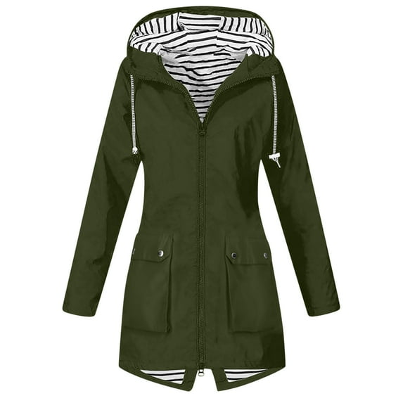 JGGSPWM Women's Plus Size Lightweight Rain Jacket Long Waterproof Hooded Trench Coat Outdoor Hiking Windbreaker Travel Jacket with Drawstring Army Green XXL