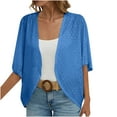 thumbnail image 1 of JGGSPWM Women's Plus Size Lightweight Shawl Cardigan Open Front 3/4 Sleeve Kimono Casual Eyelet Shirt Solid Elbow Length Fall Cover Up Blue#/001 S, 1 of 7