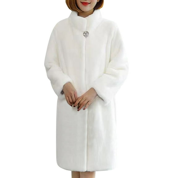 JGGSPWM Women's Plus Size Luxury Faux Furry Coats Long Shaggy Fuzzy Warm Outerwear for Wedding Evening Party White 4XL