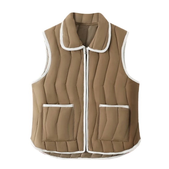 JGGSPWM Women's Plus Size Puffer Vest Lapel Wind Proof Sleeveless Outwear Vest Warm Lightweight Winter Coat with Zipper Pocket Brown XXL