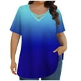 thumbnail image 1 of JGGSPWM Women's Plus Size Short Sleeve Criss Cross Neck Summer Trendy Dressy Casual Tunic Tops Tees Blouses Blue 2XL, 1 of 6