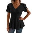 thumbnail image 1 of JGGSPWM Women's Plus Size Summer Eyelet Embroidery Tops Short Sleeve V Neck Babydoll Tunic Dressy Casual Petal Sleeve Tops Black S, 1 of 6