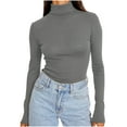 thumbnail image 1 of JGGSPWM Women's Plus Size Turtleneck Long Sleeve Shirts Fall Fashion Solid Color Basic Thermal Underwear Tops Winter Clothes Gray XXXXL, 1 of 7