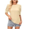 thumbnail image 1 of JGGSPWM Women's Puff Sleeve Crewneck Loose Fit Casual Dressy Summer Trendy Eyelet Tee Tops Blouse Yellow XL, 1 of 3