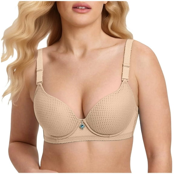 JGGSPWM Women's Push Up Bra Wire Smoothing T-Shirt Seamless Padded Adjustable Straps Push Up Thin Breast Support Back Closure Beige L