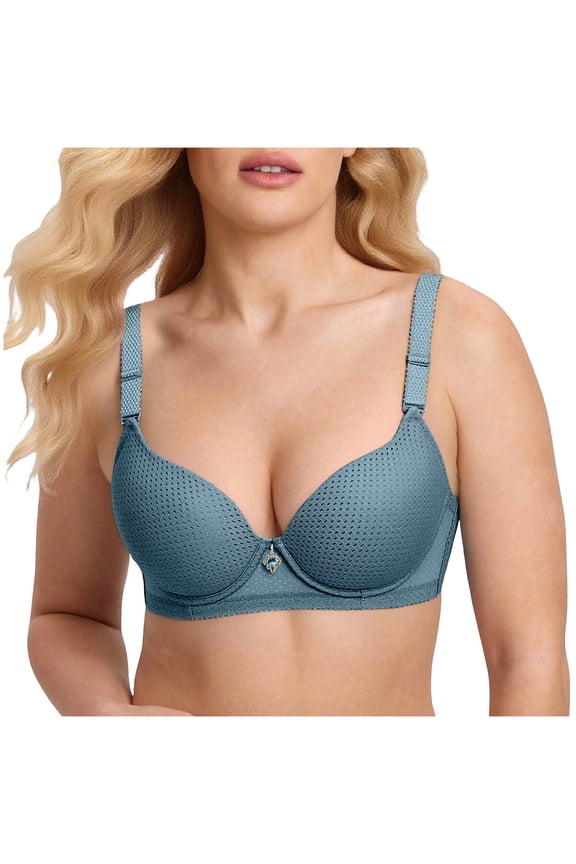 Women's Push Up Bra Wire Smoothing T-Shirt Seamless Padded Adjustable Straps Push Up Thin Breast Support Back Closure Blue XXL