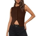 thumbnail image 1 of JGGSPWM Women's Ribbed Button Down Y2K Crop Tank Top Sleeveless Knit Vest Going Out Tops Coffee S, 1 of 8