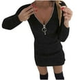 thumbnail image 1 of JGGSPWM Women's Ribbed Knit Mini Dress Zipper Front Long Sleeves Casual Pure Color Hip Dresses Black 2XL, 1 of 5