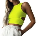 thumbnail image 1 of JGGSPWM Women's Ribbed Tank Top Summer Crop Sexy Navel Sleeveless Tee Cutout Gym Vest High Neck Racerback Workout Top Yellow M, 1 of 8