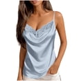 thumbnail image 1 of JGGSPWM Women's Satin Camisole Lace Silk Satin Pajama Tank Tops V Neck Soft Adjustment Spaghetti Strap Loose Sleepwear Blue M, 1 of 5