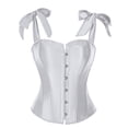thumbnail image 1 of JGGSPWM Women's Satin Corset Tops Adjustable Tie Strap Low Cut Bustier Vintage Lace Up Suspender Strap Tight Lingerie Corsets White L, 1 of 3