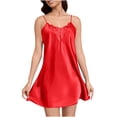 thumbnail image 1 of JGGSPWM Women's Satin Nightgown Silk No-Slip Sleepwear Lace Trim V Neck Negligee Lingerie Short Nightwear Cami Nightdress Red S, 1 of 8