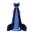 thumbnail image 1 of JGGSPWM Women's Satin Sash Kate Sharma Gown Empire Waist Renaissance Victorian Tea Party Dress with Gloves Blue#/001 S, 1 of 5