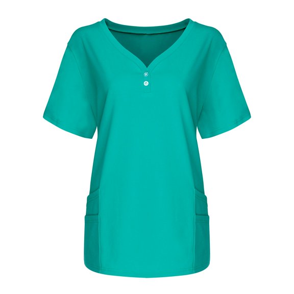 JGGSPWM Women's Scrub Tops V Neck Short Sleeve Tees with 4 Pockets Blouse Professional Medical Workwear T-shirts Working Uniform Solid Butto Up Mint Green XXXL