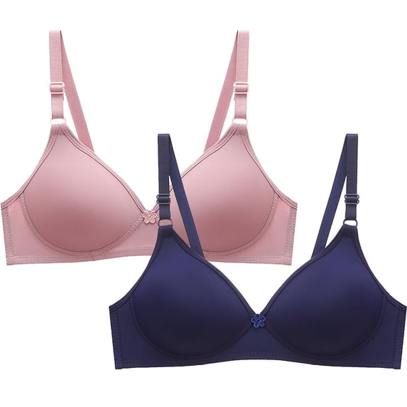JGGSPWM Women's Seamless 2-Piece Set Bralettes Bra Wire-Free Push-Up Cups Solid Plain Everyday Wear Bra Pink M