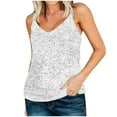 thumbnail image 1 of JGGSPWM Women's Sequined Sleeveless V-Neck Top Summer Casual Blouse Silver L, 1 of 9
