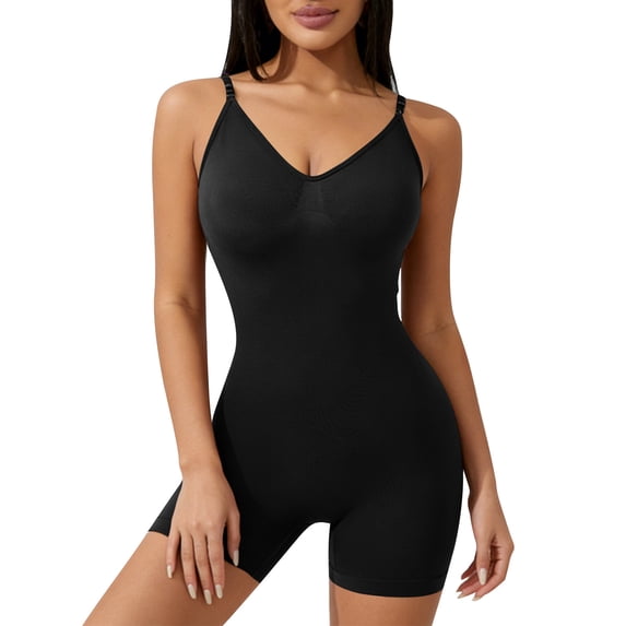 JGGSPWM Women's Shapewear Bodysuit, Backless Tight Fitting Casual Solid Yoga Jumpsuit, Tummy Control Shorts for Daily Wear Black XXXL