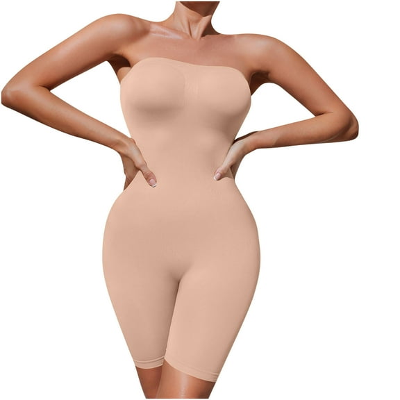 JGGSPWM Women's Shapewear Bodysuits Tummy Control Butt Lifter Body Shaper Strapless Seamless Mid Thigh Jumpsuit Tops Beige S