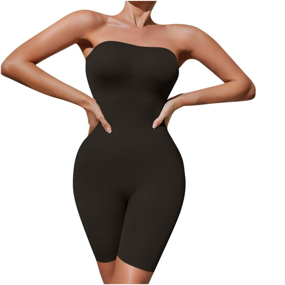 JGGSPWM Women's Shapewear Bodysuits Tummy Control Butt Lifter Body Shaper Strapless Seamless Mid Thigh Jumpsuit Tops Black S