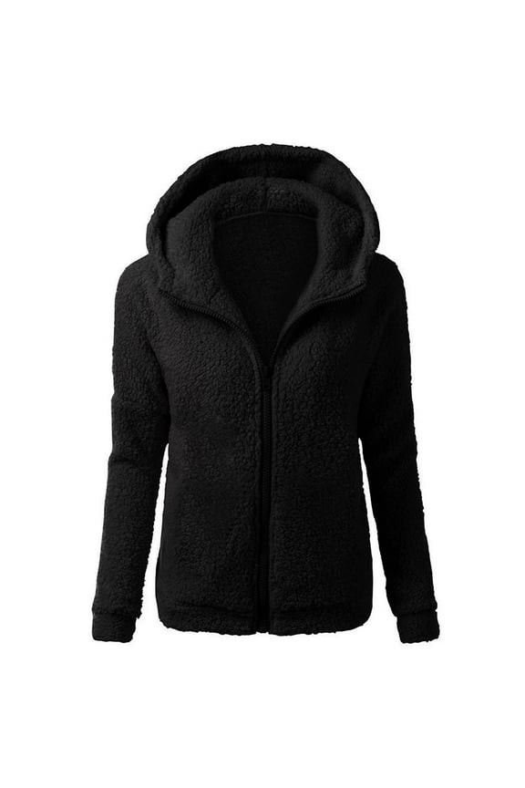Women's Sherpa Fleece Full-Zip Hoodies Warm Jacket Oversized Sweatshirt Hoodie Outwear Coat Black L