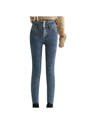 Frontwalk Women High Waist Imitation Denim Fake Jeans Elastic
