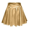 thumbnail image 1 of JGGSPWM Women's Shiny Metallic Wet Look Stretchy Flared Mini Skirt Fashion High Waist Pleated Solid Color Casual Short Skirts Gold XL, 1 of 5