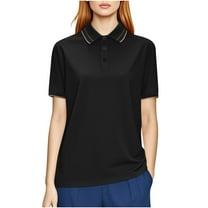 JGGSPWM Women's Shirts Short Sleeve Quick Dry UPF 50  Sun Protection Business Casual Collared Shirt Tennis Golf Shirt Work Tops Black XL