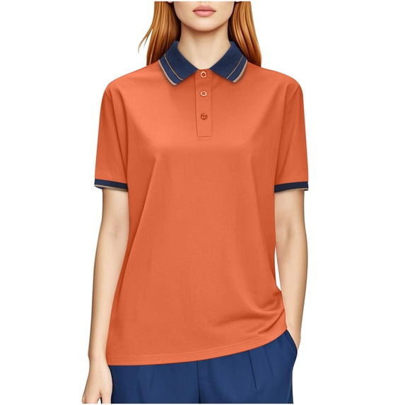 JGGSPWM Women's Shirts Short Sleeve Quick Dry UPF 50+ Sun Protection Business Casual Collared Shirt Tennis Golf Shirt Work Tops Orange XL
