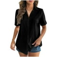 thumbnail image 1 of JGGSPWM Women's Short Sleeve Button Down Shirt Solid Color Cotton Linen Sleeved Cardigan Collar Black L, 1 of 7