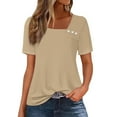 thumbnail image 1 of JGGSPWM Women's Short Sleeve Casual Button Decor Asymmetrical Neck Cute Summer Loose Fit Business Dressy Shirts Blouses Khaki 2XL, 1 of 4