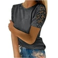 thumbnail image 1 of JGGSPWM Women's Short Sleeve Cotton Top Lace Shoulder Ladies Solid Round Neck Pullover Tops Blouse Dark Gray S, 1 of 5