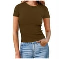 thumbnail image 1 of JGGSPWM Women's Short Sleeve Crew Neck T Shirt Basic Knit Ribbed Fitted Casual Slim Tee Brown 3XL, 1 of 6