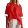 thumbnail image 1 of JGGSPWM Women's Short Sleeve Oversized Color Block Crew Neck Casual Tee Tops Shirts Red 2XL, 1 of 9