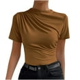 thumbnail image 1 of JGGSPWM Women's Short Sleeve Round Neck Top Side Ruching Summer Fashion Solid Color Sleeved Pullover Top/Shirt Coffee L, 1 of 6
