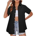 thumbnail image 1 of JGGSPWM Women's Short Sleeve Solid Fashion Lapel Neck Button Down Blouses Summer Loose Comfy Tees Black XL, 1 of 7