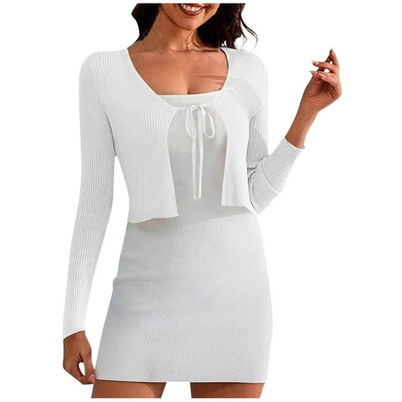 JGGSPWM Women's Shrug Sweaters Tie Front Long Sleeve Rib Knit Bolero Open Front Cropped Cardigan Jacket Tops White XL